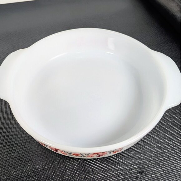 Vintage Fire King Primrose 8in Casserole Baking Dish 450 Milk Glass Red Pink EUC - Picture 5 of 7